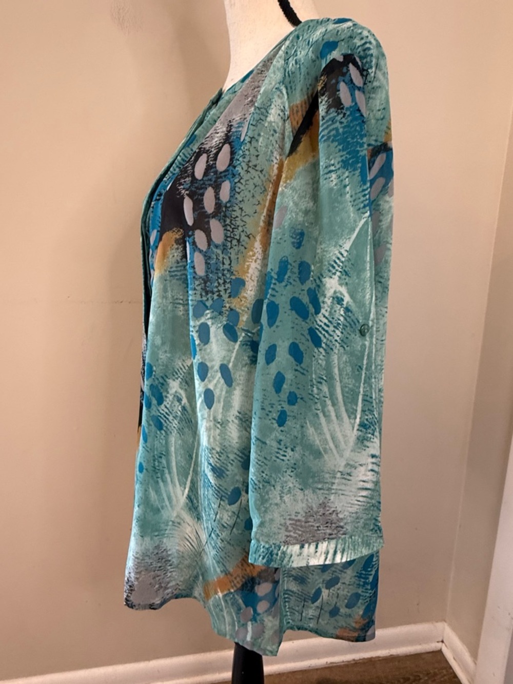 Ambrosia semi sheer long sleeves top artsy peacock colors SZ 14 - Picture 6 of 14